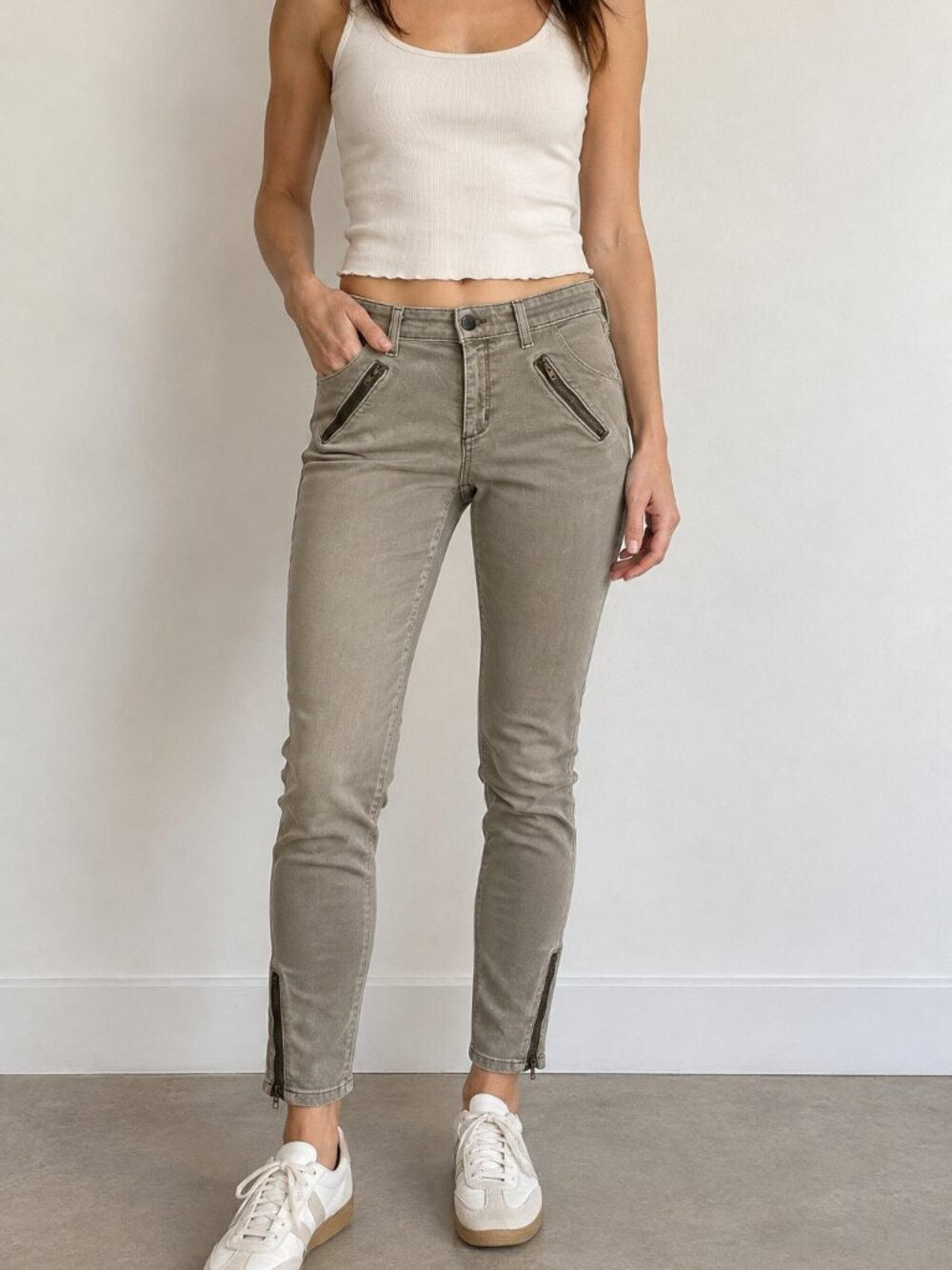 Pilcro Anthropologie Sage Green Moto Skinny Jeans Zip Ankle 28